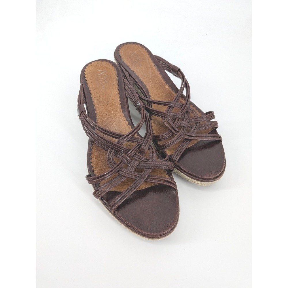 Clarks Artisan Wedge Sandals Women 10 Brown Strappy Leather Espadrille Slip On